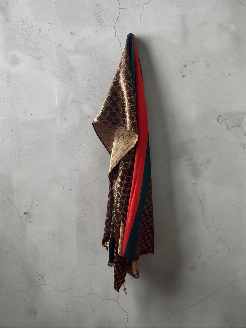 Classic designer logo Brown Monogram Scarf wrap Green Red Web Stripe 64x34 NEW